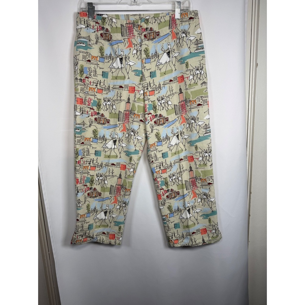 White Stag Womens 10 Cotton Crop Pants Novelty City Print Mid Century Modern MCM